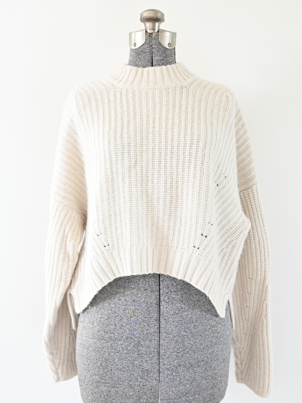 Naadam Oversized Slouchy Ivory White Ribbed Wool Cashmere Crewneck Size Small